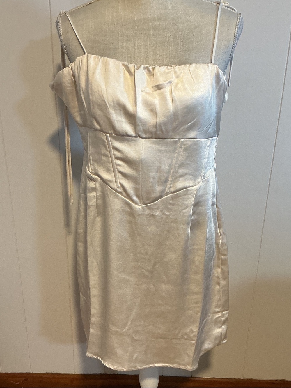 Princess Polly Satin Spaghetti Strap Mini Dress in Ivory
